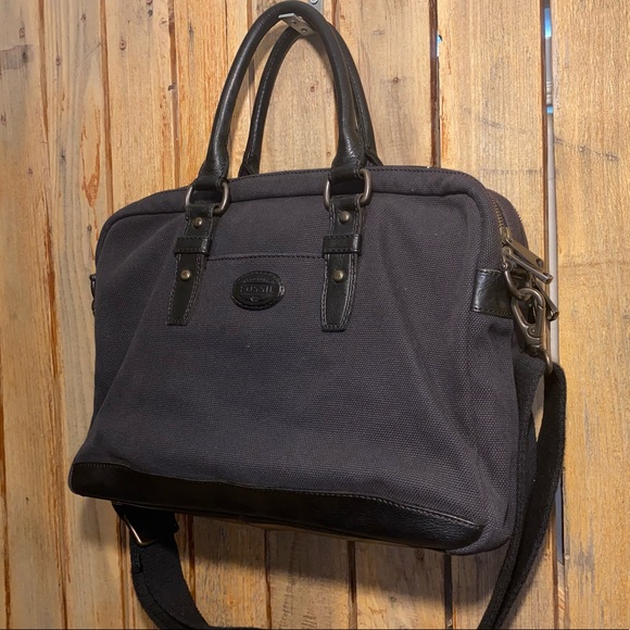 Fossil Black Canvas Laptop Nag with Leather Trim - Picture 4 of 11